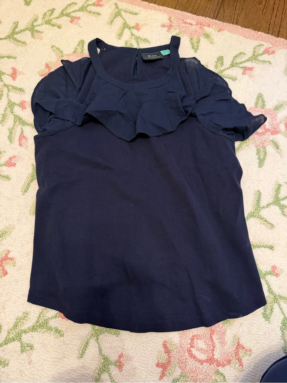 Maeve Anthropologie Navy Ruffle Tank Top Ribbed PLUS 1x